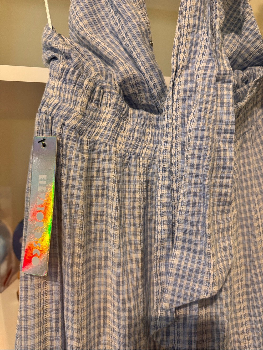 Sleeveless Blue Gingham Halter Maxi Dress.Size Small - Picture 5 of 7